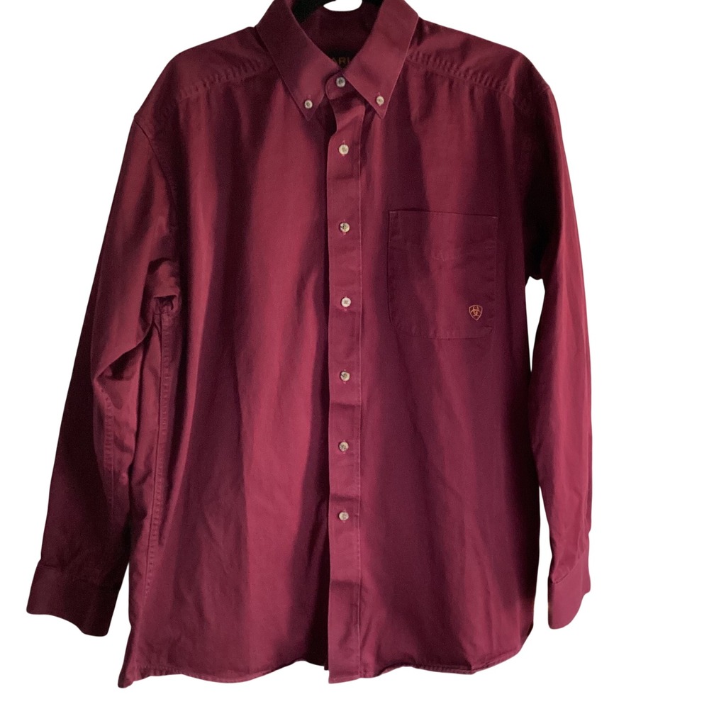Ariat Mens Rich Burgundy Western Large 100% Cotton Twill Long Sleeve Shirt - Picture 2 of 10